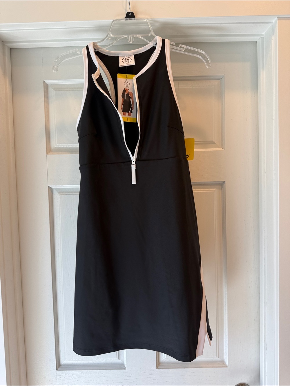 Sage Black Mini Dress with White Trim